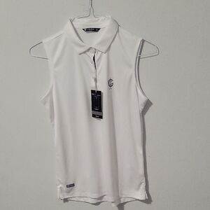 Women's White Sleeveless Polo Top